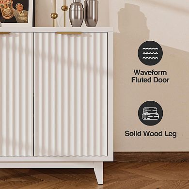 Fluted Coffee Bar Cabinet with Removable Wine Rack and Drawer, Sideboard for Dining Room