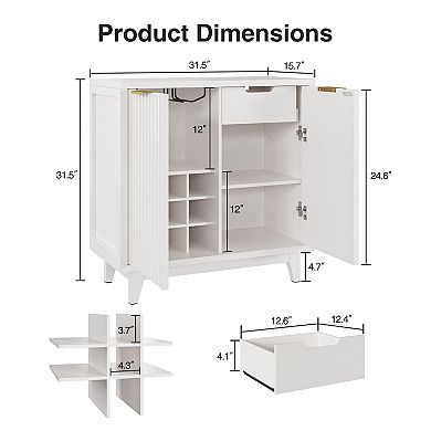 Fluted Coffee Bar Cabinet with Removable Wine Rack and Drawer, Sideboard for Dining Room