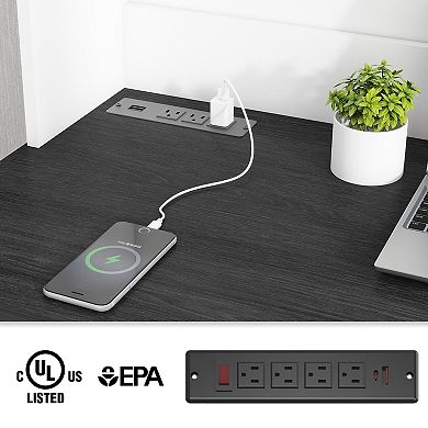 Farmhouse Executive Desk with Hutch, LED Light & Charging Hub,Workstation for Home Office and Study