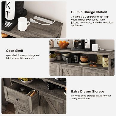 Farmhouse Buffet Cabinet with Drawers, Sideboard Storage Hutch for Kitchen Dining Room Coffee Bar