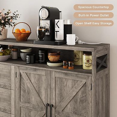 Farmhouse Buffet Cabinet with Drawers, Sideboard Storage Hutch for Kitchen Dining Room Coffee Bar