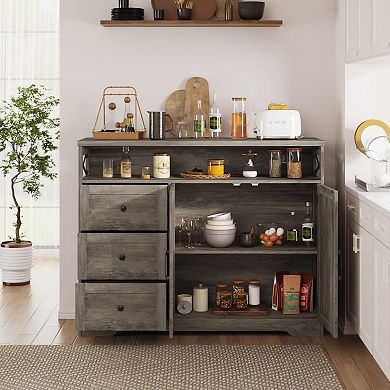 Farmhouse Buffet Cabinet with Drawers, Sideboard Storage Hutch for Kitchen Dining Room Coffee Bar