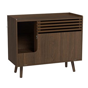 Mid-Century Cat Litter Box Enclosure with Scratch Pad, Flip-Down Door & End Table for Indoor Cats