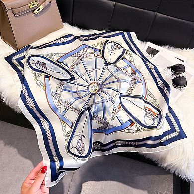 Womens Equestrian Print Square Scarf Elegant Vintage Harness Neck Wrap
