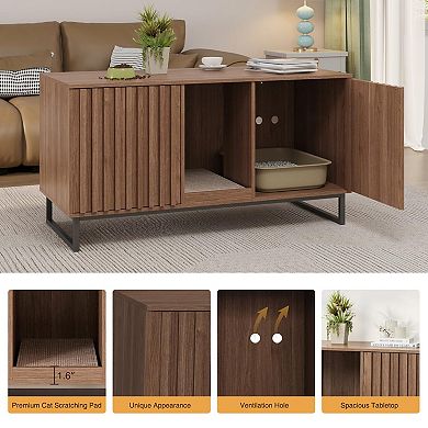 Large Cat Litter Box Enclosure with Scratch Pad, Double Hidden Cat House & TV Stand for 2 Cats