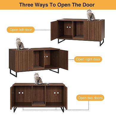 Large Cat Litter Box Enclosure with Scratch Pad, Double Hidden Cat House & TV Stand for 2 Cats