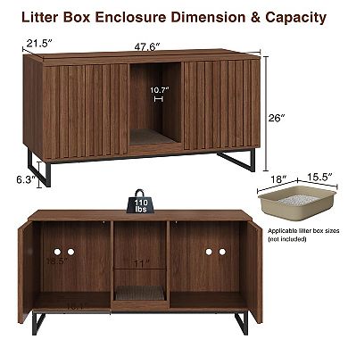 Large Cat Litter Box Enclosure with Scratch Pad, Double Hidden Cat House & TV Stand for 2 Cats
