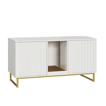 Large Cat Litter Box Enclosure with Scratch Pad, Double Hidden Cat House & TV Stand for 2 Cats