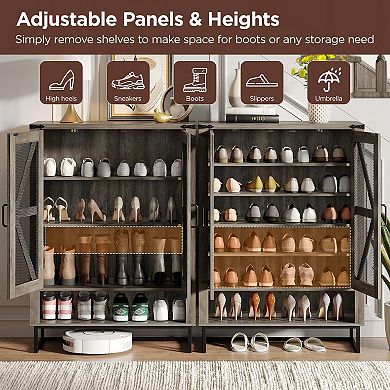 Farmhouse Shoe Storage Cabinet, 6-Tier Shoe Rack with Ventilated Mesh Doors & Adjustable Shelves
