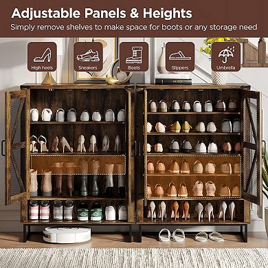Farmhouse Shoe Storage Cabinet, 6-Tier Shoe Rack with Ventilated Mesh Doors & Adjustable Shelves