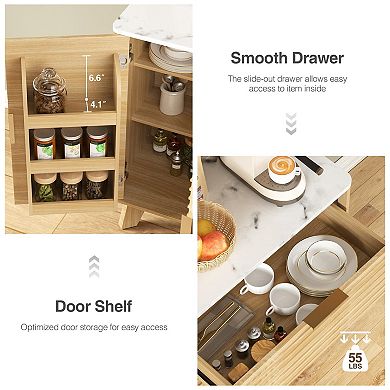 Fluted Kitchen Pantry Storage Cabinet with Charging Station, Kitchen Hutch with Microwave Stand