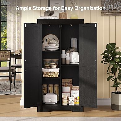 Farmhouse Kitchen Pantry Cabinet with Adjustable Shelves, Freestanding Cupboard for Dining Room