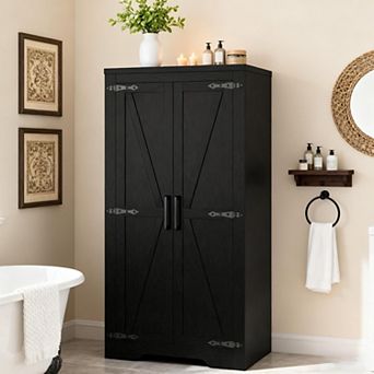 Farmhouse Kitchen Pantry Cabinet with Adjustable Shelves, Freestanding Cupboard for Dining Room