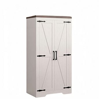 Farmhouse Kitchen Pantry Cabinet with Adjustable Shelves, Freestanding Cupboard for Dining Room