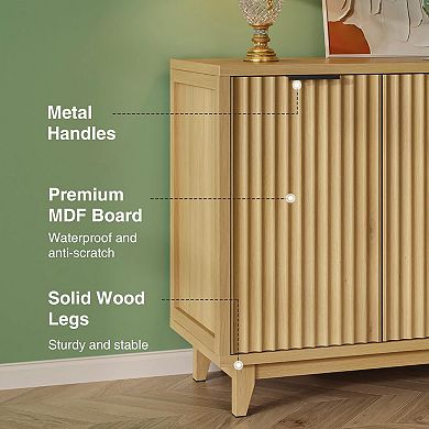 Fluted Sideboard Buffet Cabinet with 2 Doors,Accent Cabinet with Adjustable Shelves for Home