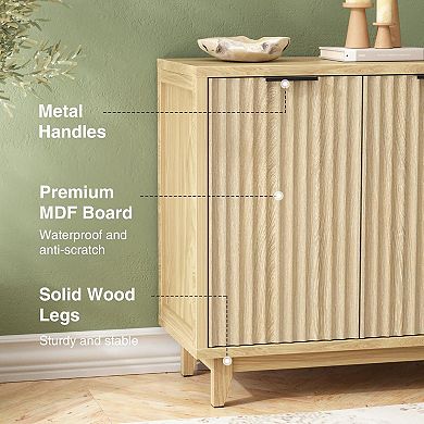 Fluted Sideboard Buffet Cabinet with 2 Doors,Accent Cabinet with Adjustable Shelves for Home