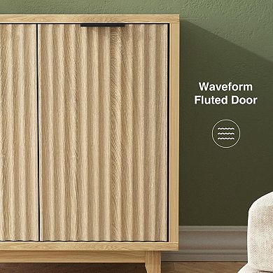 Fluted Sideboard Buffet Cabinet with 2 Doors,Accent Cabinet with Adjustable Shelves for Home