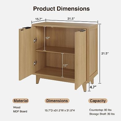 Fluted Sideboard Buffet Cabinet with 2 Doors,Accent Cabinet with Adjustable Shelves for Home