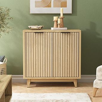 Fluted Sideboard Buffet Cabinet with 2 Doors,Accent Cabinet with Adjustable Shelves for Home