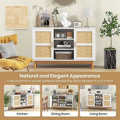 48 Inch Sideboard Buffet Cabinet with Woven Doors White