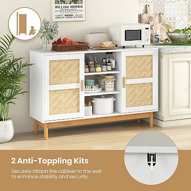 48 Inch Sideboard Buffet Cabinet with Woven Doors White