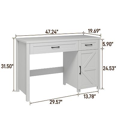 Farmhouse Home Office Executive Desk with Drawers & Charging Station, Wood Workstation/ Study Desk