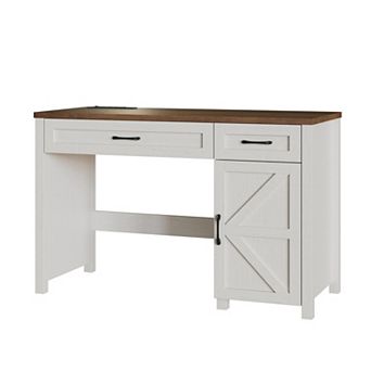 47" Farmhouse Executive Desk with Drawers, Storage Cabinet & Charging Station, Home Office Desk