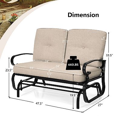 2-Person Outdoor Patio Glider Bench with Cushions and Steel Frame