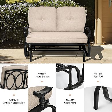 2-Person Outdoor Patio Glider Bench with Cushions and Steel Frame