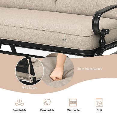 2-Person Outdoor Patio Glider Bench with Cushions and Steel Frame