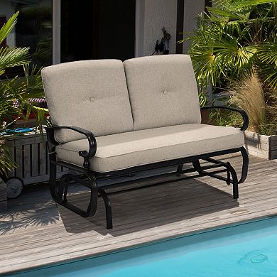 2-Person Outdoor Patio Glider Bench with Cushions and Steel Frame