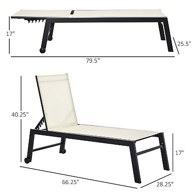 Outdoor Lounge Chair, Patio Lounger With 5-Position Reclining Backrest and 2 Wheels