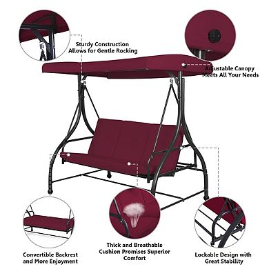 3 Seats Outdoor Swing Hammock with Adjustable Canopy