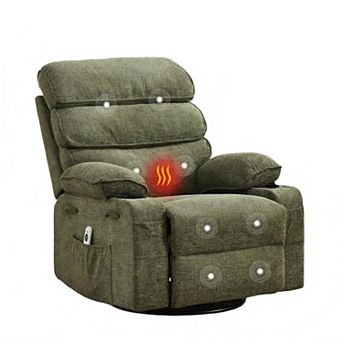 Ergonomic Swivel Rocker Chair with Massage and Heat - Adjustable Backrest and Footrest