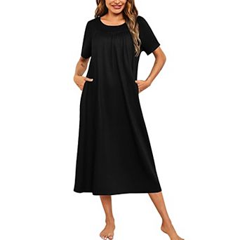 Ekouaer Women's House Dress with Pockets Long Nightgowns for Women House Dress Pleated Moo Moos