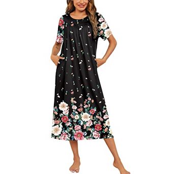 Ekouaer Women's House Dress with Pockets Long Nightgowns for Women House Dress Pleated Moo Moos