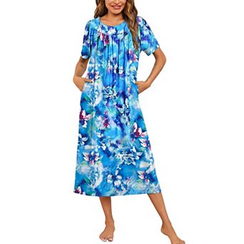 Ekouaer Women's House Dress with Pockets Long Nightgowns for Women House Dress Pleated Moo Moos