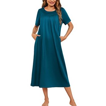 Ekouaer Women's House Dress with Pockets Long Nightgowns for Women House Dress Pleated Moo Moos