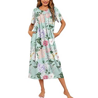 Ekouaer Women's House Dress with Pockets Long Nightgowns for Women House Dress Pleated Moo Moos