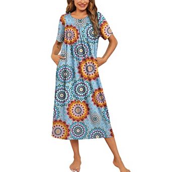 Ekouaer Women's House Dress with Pockets Long Nightgowns for Women House Dress Pleated Moo Moos