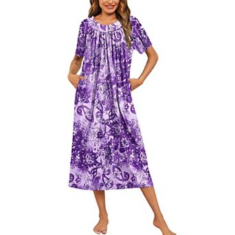 Ekouaer Women's House Dress with Pockets Long Nightgowns for Women House Dress Pleated Moo Moos