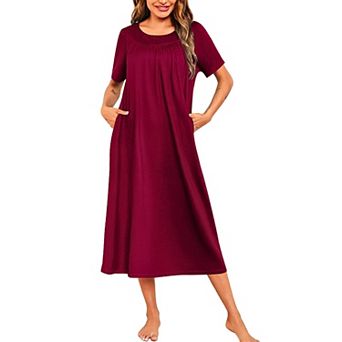 Ekouaer Women's House Dress with Pockets Long Nightgowns for Women House Dress Pleated Moo Moos