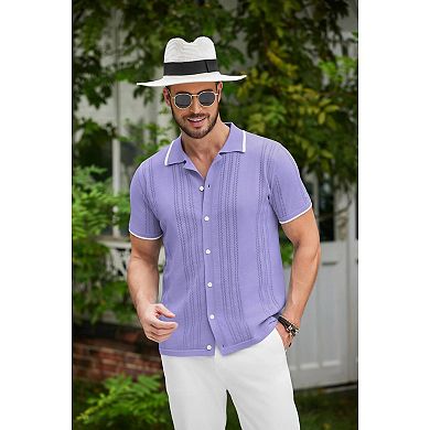 COOFANDY Men' Knitted Button Down Polo Shirt Classic Short Sleeve Shirts Casual Beach Shirts