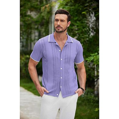 COOFANDY Men' Knitted Button Down Polo Shirt Classic Short Sleeve Shirts Casual Beach Shirts