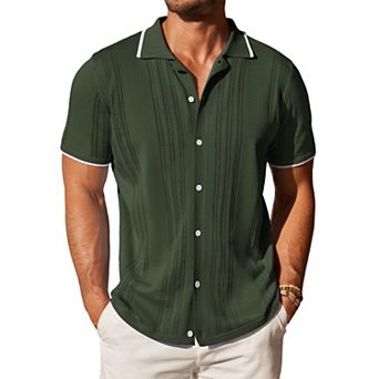 COOFANDY Men' Knitted Button Down Polo Shirt Classic Short Sleeve Shirts Casual Beach Shirts