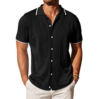 COOFANDY Men' Knitted Button Down Polo Shirt Classic Short Sleeve Shirts Casual Beach Shirts