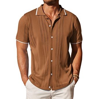 COOFANDY Men' Knitted Button Down Polo Shirt Classic Short Sleeve Shirts Casual Beach Shirts