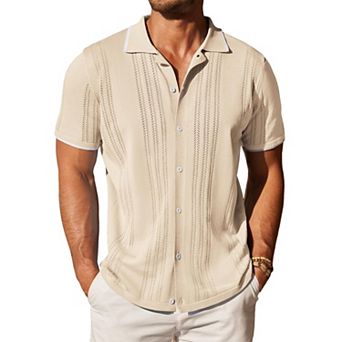COOFANDY Men' Knitted Button Down Polo Shirt Classic Short Sleeve Shirts Casual Beach Shirts