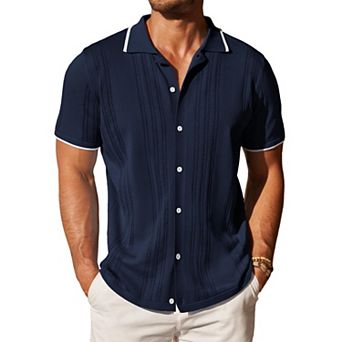 COOFANDY Men' Knitted Button Down Polo Shirt Classic Short Sleeve Shirts Casual Beach Shirts