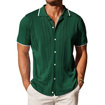 COOFANDY Men' Knitted Button Down Polo Shirt Classic Short Sleeve Shirts Casual Beach Shirts